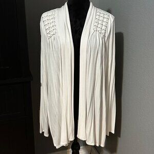 Belldini Open Front Cardigan‎ XL White Heart Lace Up Detail Long Sleeve Classic